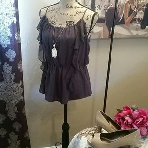 LC Lauren Conrad Grey Ruffled Top